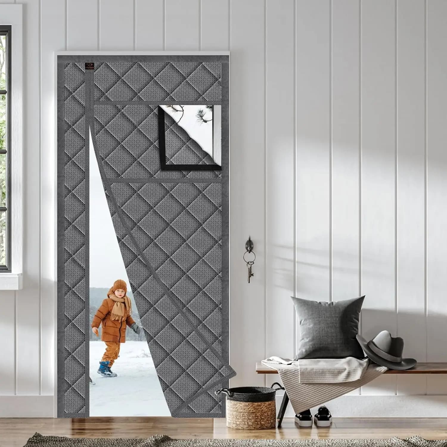 Tenda magnetica termoisolante per porta, staccabile, adatta per porte di dimensioni 32" x 80", tessuto resistente e impermeabile, fibra di poliestere