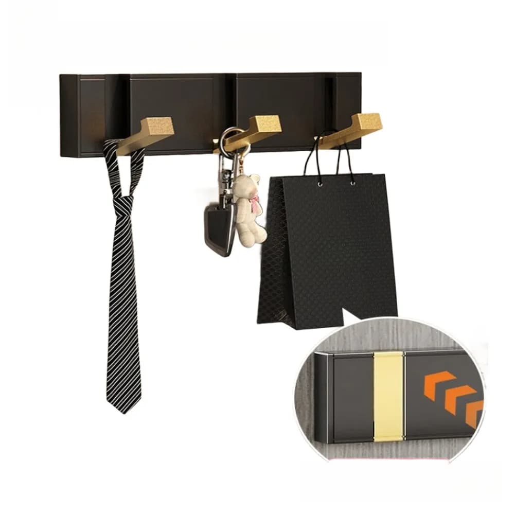 Auto Retracting Wall Hook Made of Space Aluminum - Foldable Clothes Hanger with Oxidation Finish and Upward Curved Hook