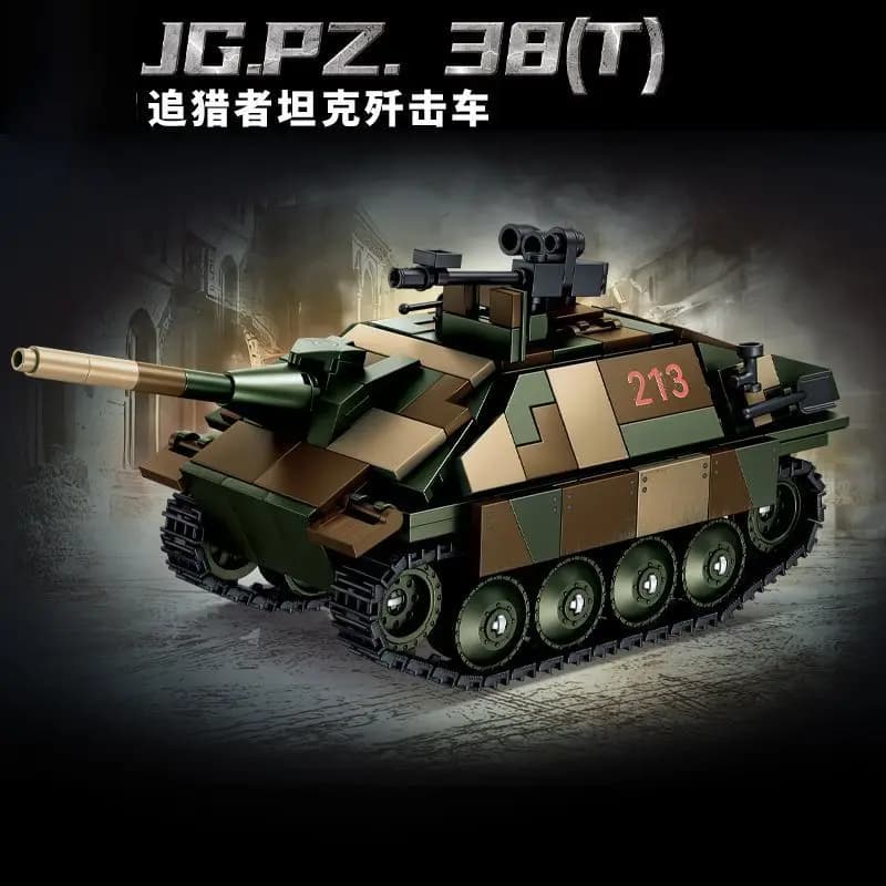 Carro armato catturacarri Hunter della seconda guerra mondiale, pesante, tedesco, giocattolo da costruzione assemblabile, veicolo cingolato maschile