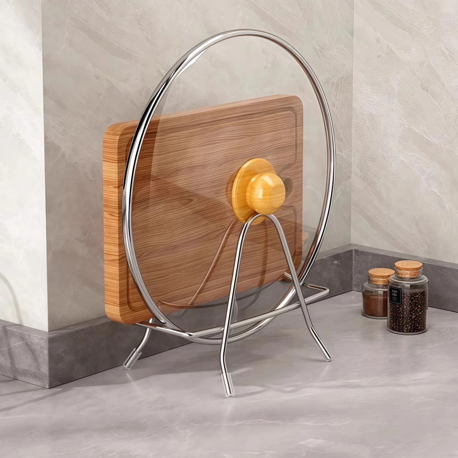 Stainless Steel Kitchen Rack Organizer Countertop Cutting Board Stand Multi Function Storage Shelf For Pot Lid Holder