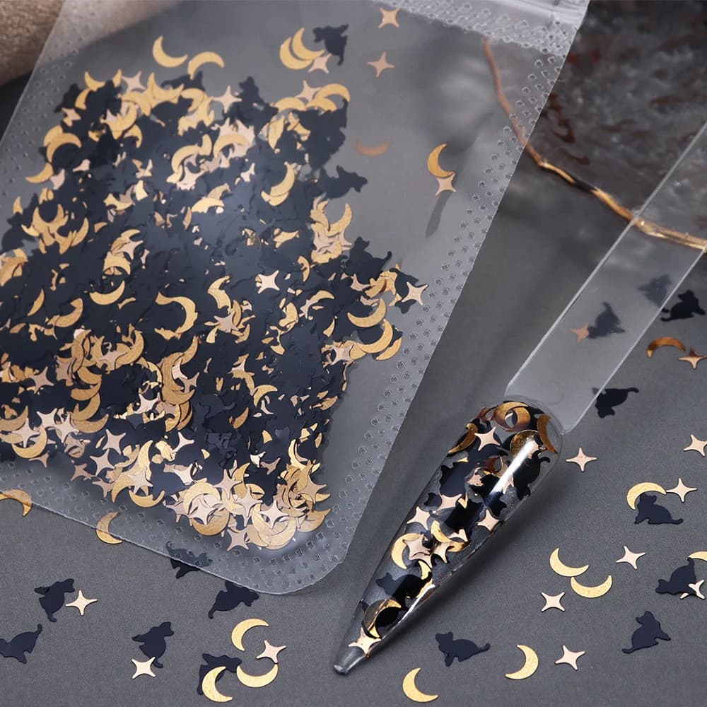 5g Cute Litter Cat Sequins Nails Accessories Mixed Golden Stars Moon Nails Charms DIY Kawaii Japanese Korean Nails Supplies