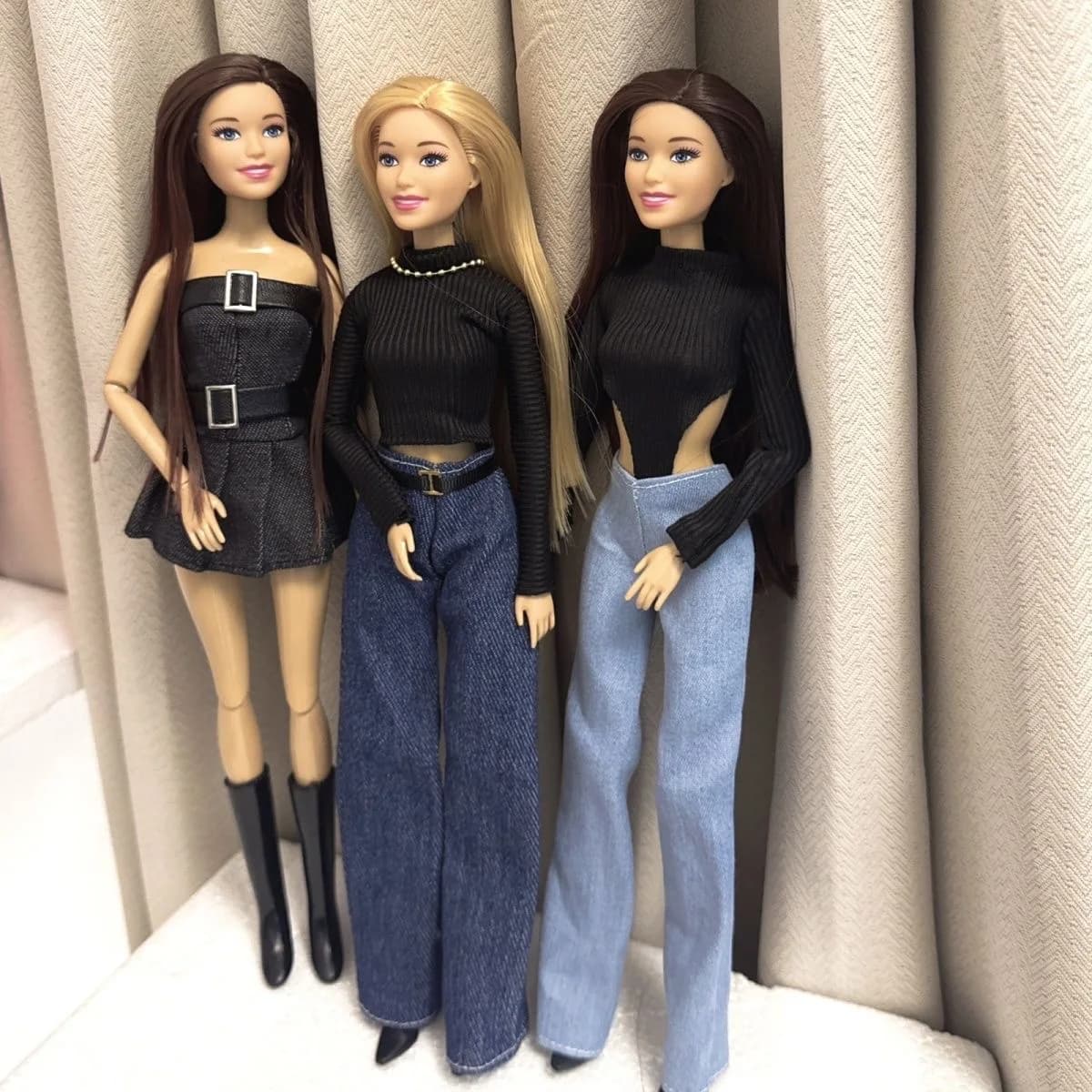 30 cm moda europea principessa bambola Spice Girl gonna di jeans monopezzo top nero + pantaloni a gamba larga set bambini gioca a casa vestire giocattolo