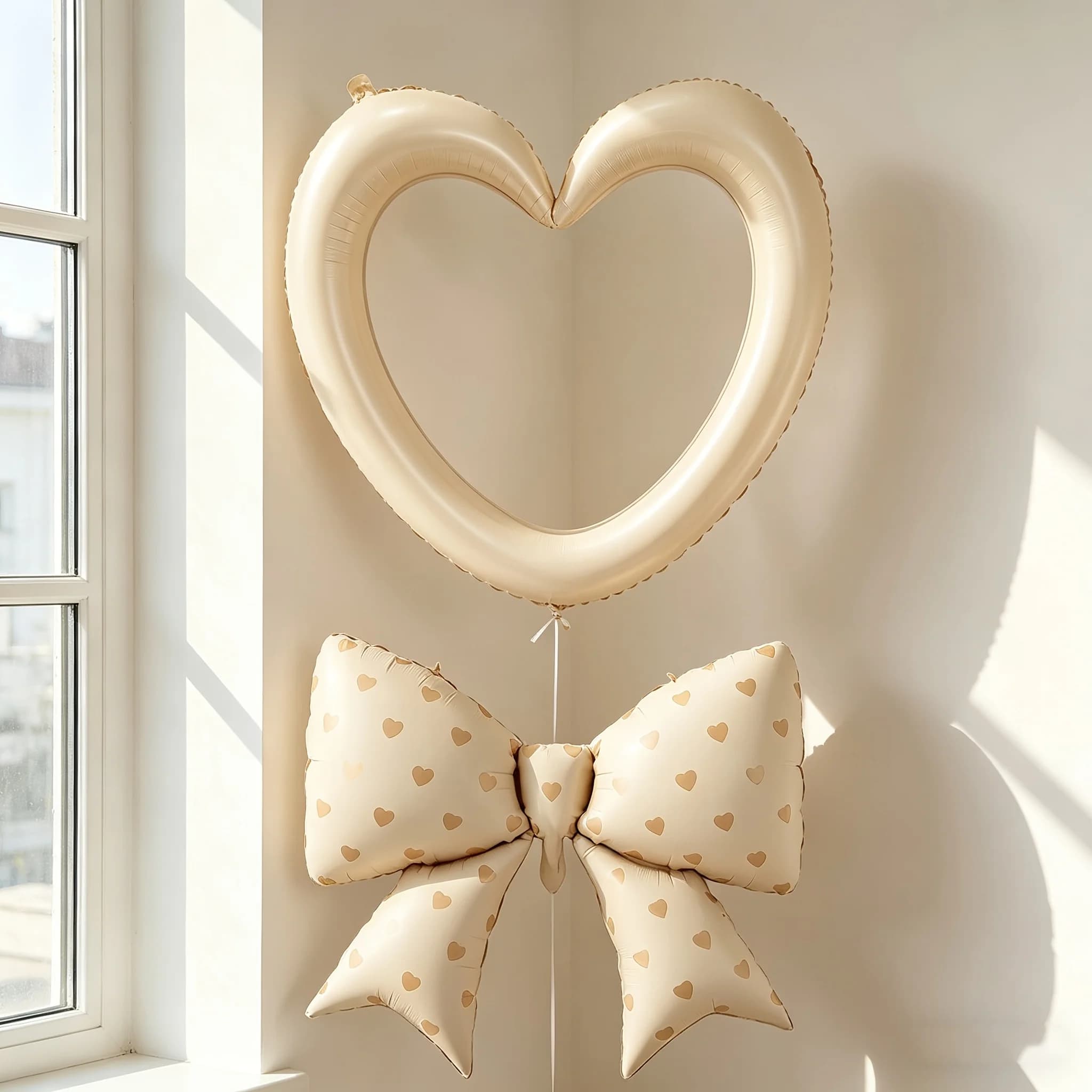 Palloncini a Forma di Cuore in Alluminio da 40 Pollici, Disponibili in Crema, Bianco e Rosa, con Design Cavo e Fiocco, Perfetti per Matrimoni, Proposte e Compleanni