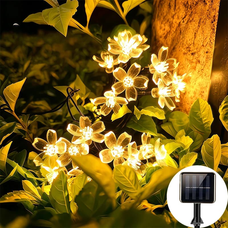 Luci Solari a Stringa 20/50/100 LED a Forma di Fiore di Ciliegio, Impermeabili per Esterni, Decorazione per Giardino, Feste e Natale