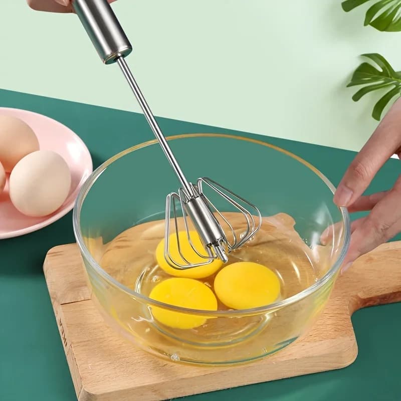 Semi-automatic stainless steel egg blender, rotary blender for cream and eggs, manual eggs blender for home use, battery-free cooking tool
