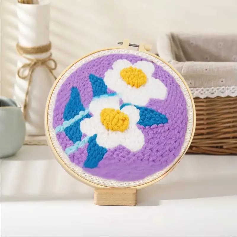 Punch Stitching Kit For Adults Set Of 3 Floral Design Needle Embroidery Coaster Kit Tufted Rug Pads Crafting Supplies Art Work
