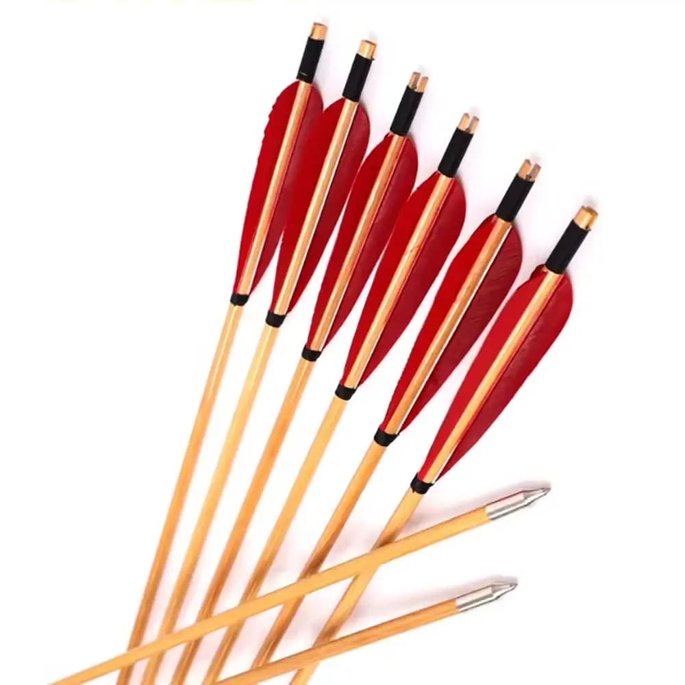 Handmade Wooden Arrows Traditional 5'' Turkey Feather 32" Bamboo Archery Arrows for Target Practice And Outdoor Activities