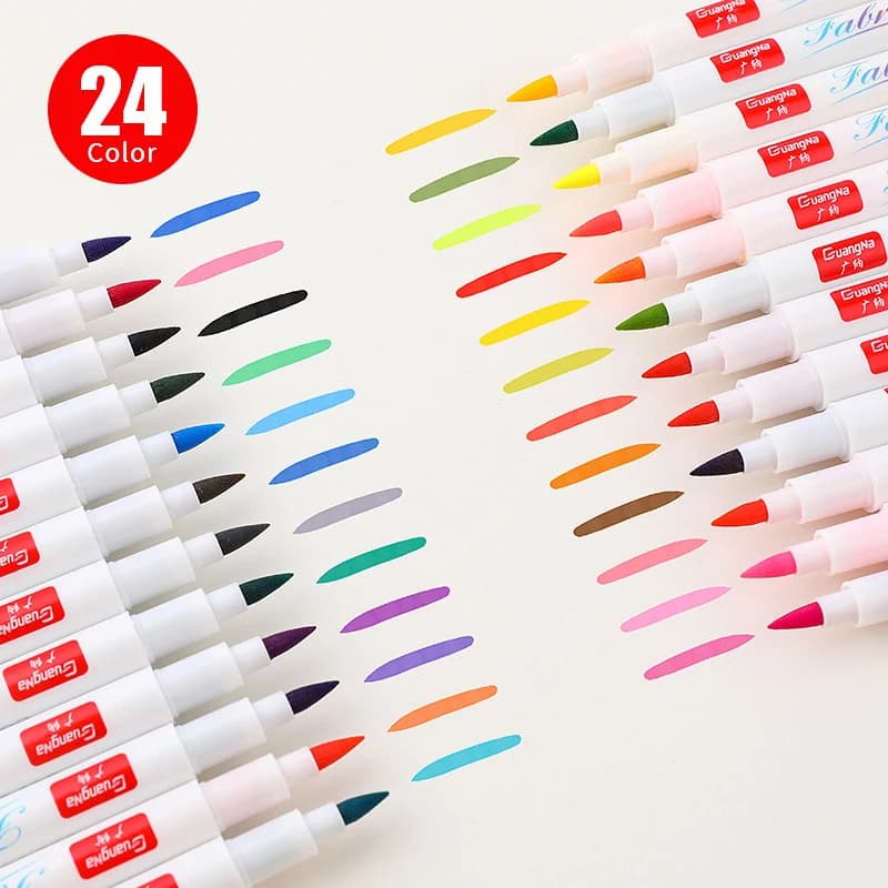 Pennarelli per Tessuti GN 12/24 Colori, Penne Permanenti per Pittura su Tessuto, Pennelli Morbidi per Vestiti, Tela, Magliette, Scarpe, Cappelli, Pittura Fai-da-Te