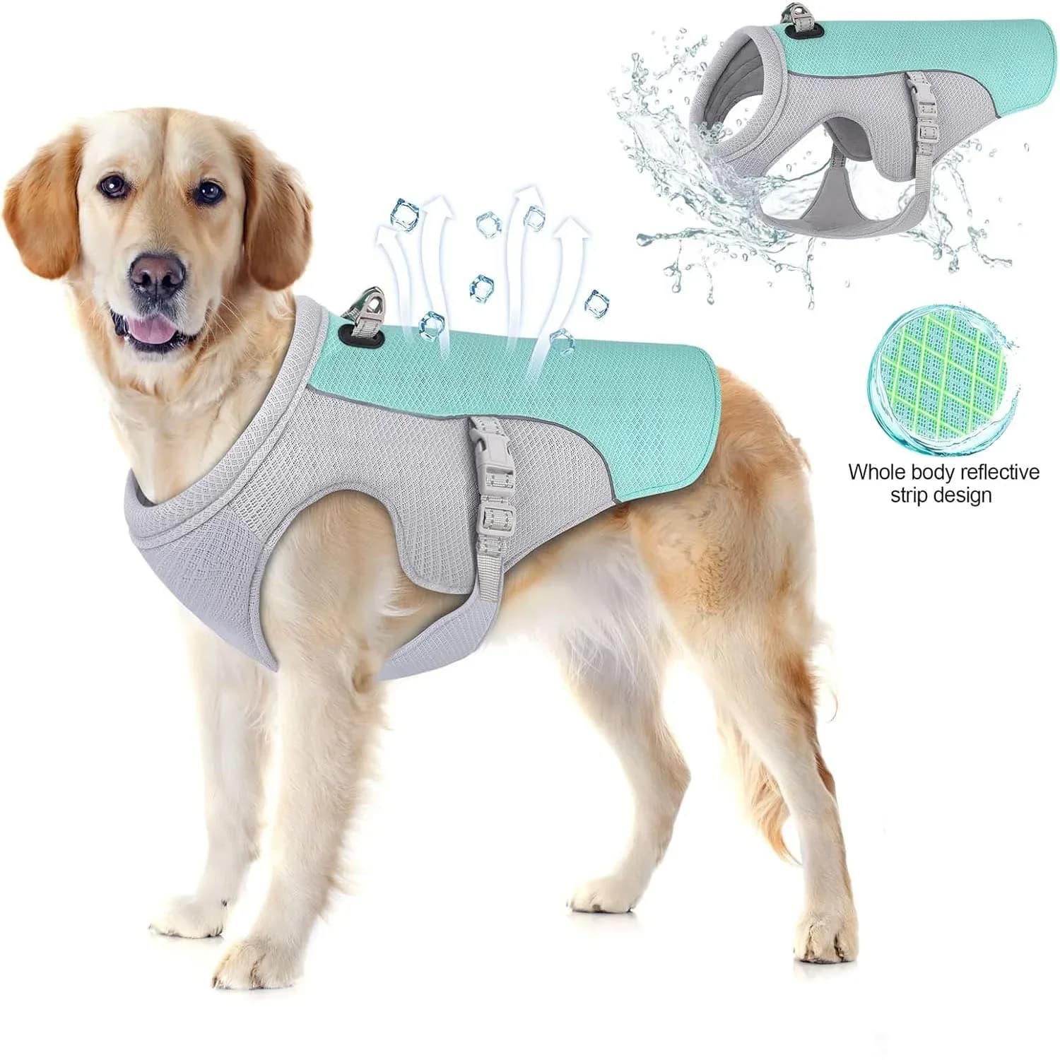 Giacca estiva per imbracatura rinfrescante per cani Giacca riflettente a sgancio rapido per cani da compagnia Cappotto per gatti a prova di sole per addestramento di campeggio all'aperto