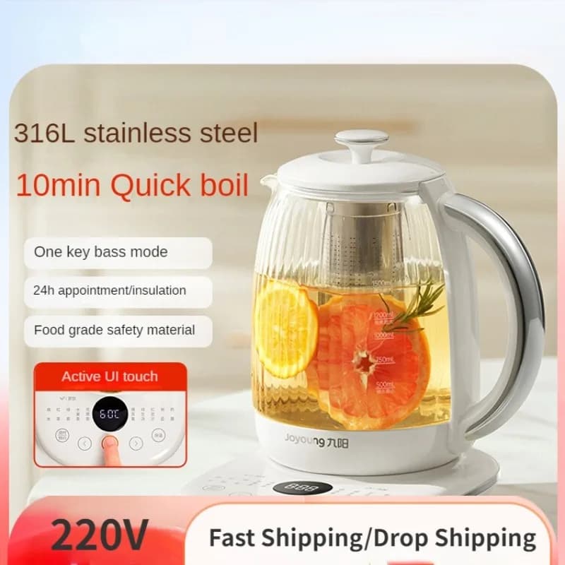 220V 1500ML electric pot for health hot pot in glass Multi cooker for home use with 316L stainless steel frame