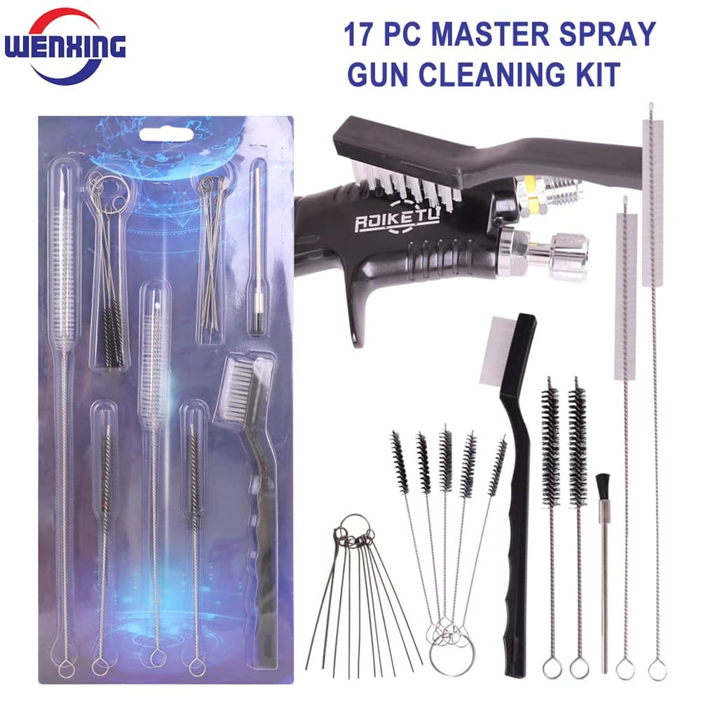 WENXING 21Pcs spazzola per pulizia aerografo a manico lungo Set di spazzole per ugelli multiuso Mini spazzole e aghi Kit di strumenti per la pulizia della pulizia