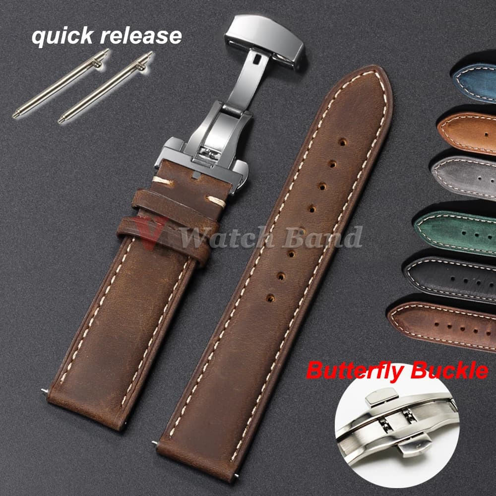Genuine calfskin strap for Omega Business strap for Seiko 22mm 20mm 18mm brown strap with butterfly buckle