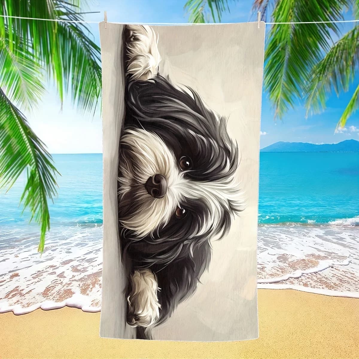 Simpatico telo mare per cani Havanese, ad asciugatura rapida, morbido, assorbente, in microfibra, leggero, lavabile in lavatrice, con stampa a fumetti, per piscina e viaggi