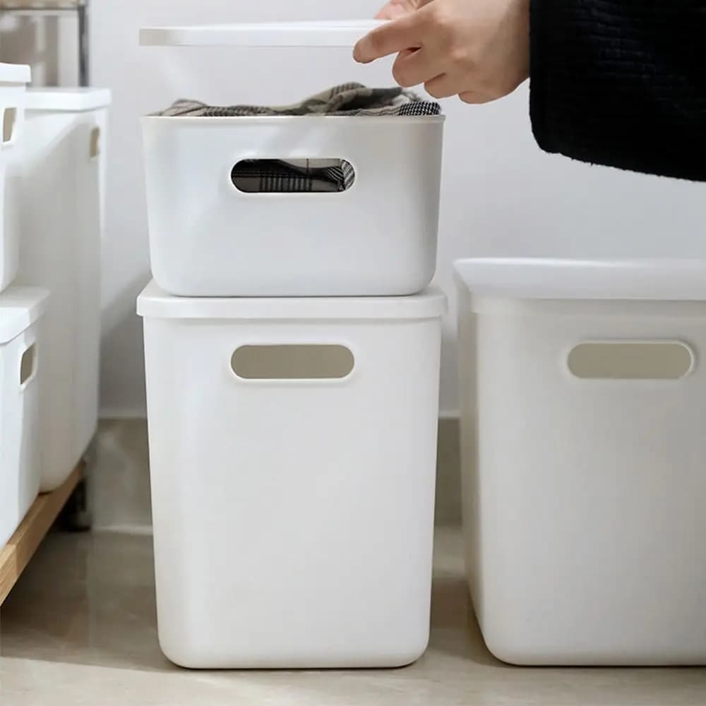 New With Lid Cover Stackable Storage Box Solid Convenient Table Organizer Case Plastic Home Container For Home Bedroom H0129