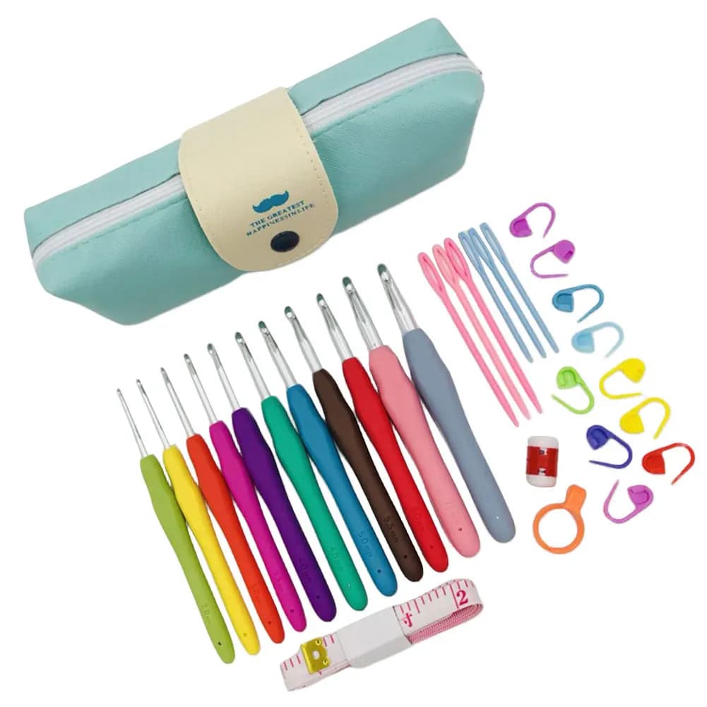 Set di uncinetti per lavorare a maglia con custodia, impugnatura ergonomica, 9/11 uncinetti, kit di uncinetti colorati, regalo per mamma e nonna