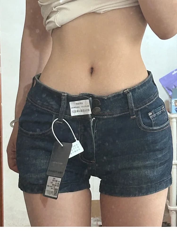 Deep Blue Slim Fit Denim Shorts Women Summer New Style plus Size Low Waist Tight A-Line Hot Pants Casual High Waist Pocket