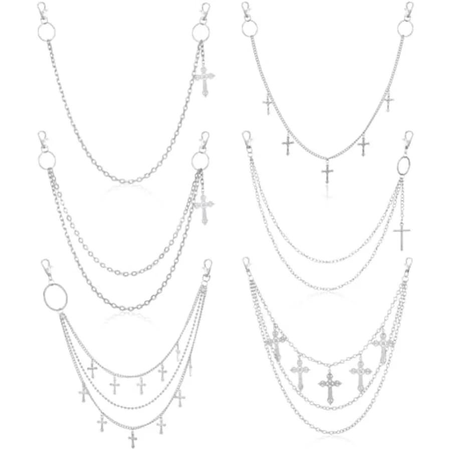 6 Pcs Jeans Chain Belt Waist Pocket Pants Chains Y2k Belt Punk Accessories Body Belly Goth Chain for Women Men