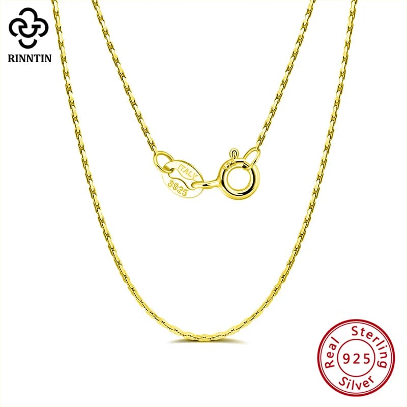 Rinntin 925 Sterling Silver 0.6mm Bamboo Link Thin Chain for Women 14K Gold Plated Silver Necklace for Pendant Jewelry SC21