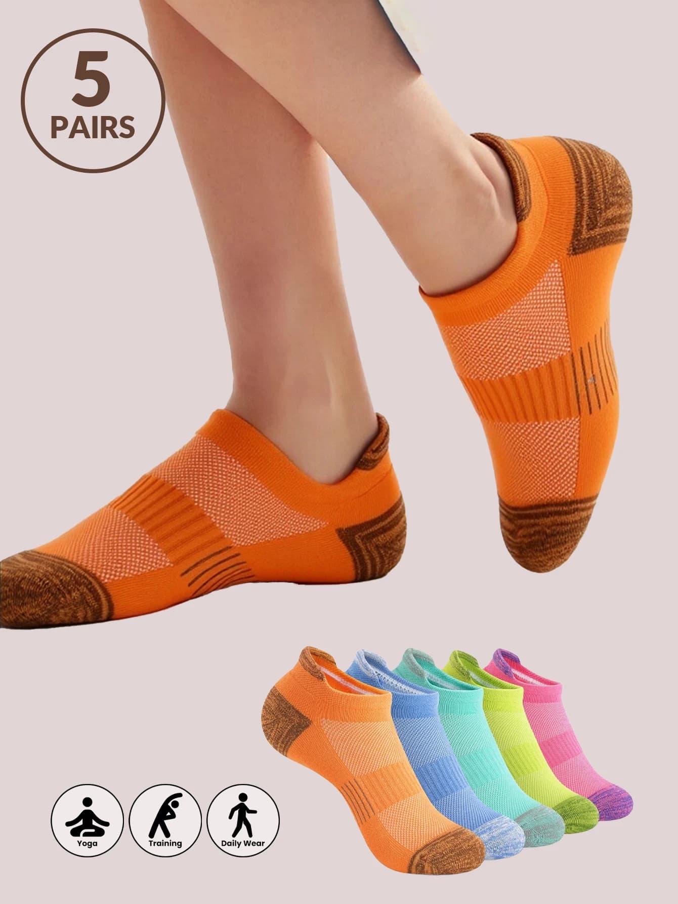 5/10 pairs of women's racing socks basketball socks sporty non-slip breathable boat socks ankle socks men's Casua