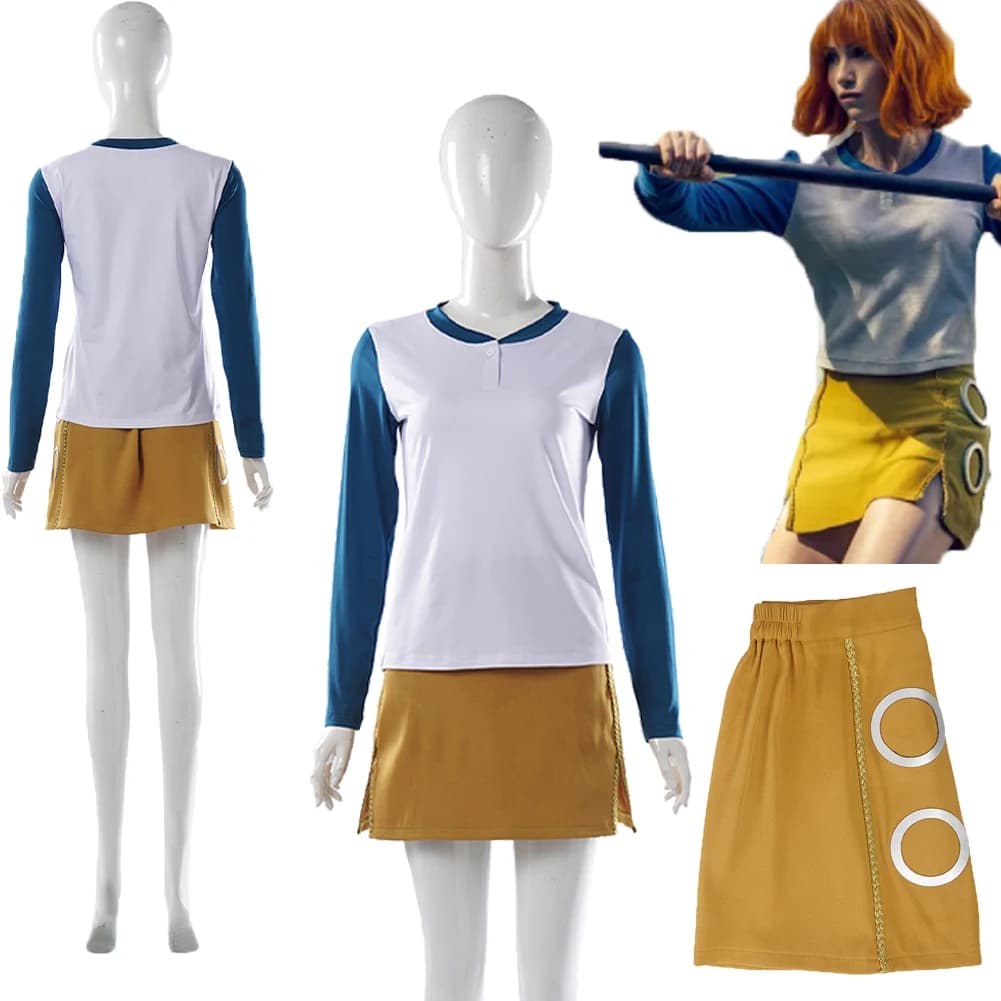 One Piece Nami Cosplay Costume, Yellow skirt, Halloween and Carnival Dresses, Adult Women's Uniforms