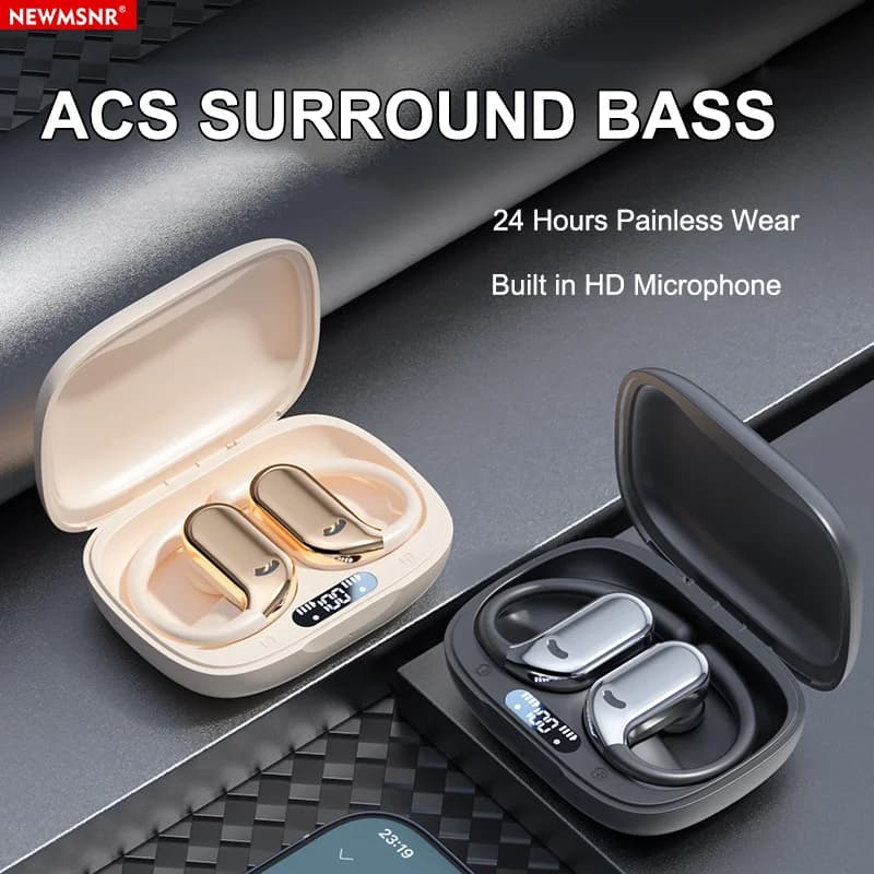 Auricolari con clip per l'orecchio 360 ° Cuffie Bluetooth wireless con suono surround Cuffie da gioco sportive con riduzione del rumore con auricolari con microfono HD