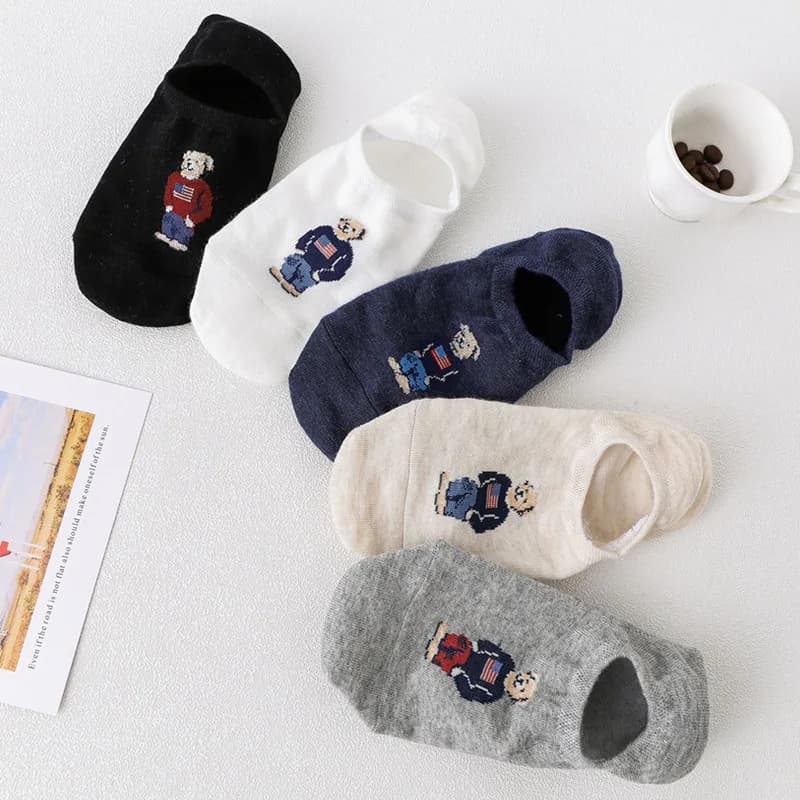 1-5 paia di calzini da donna con bocca superficiale coreano simpatico orsetto calzini cartone animato con bocca superficiale calzini estivi sottili da barca anime
