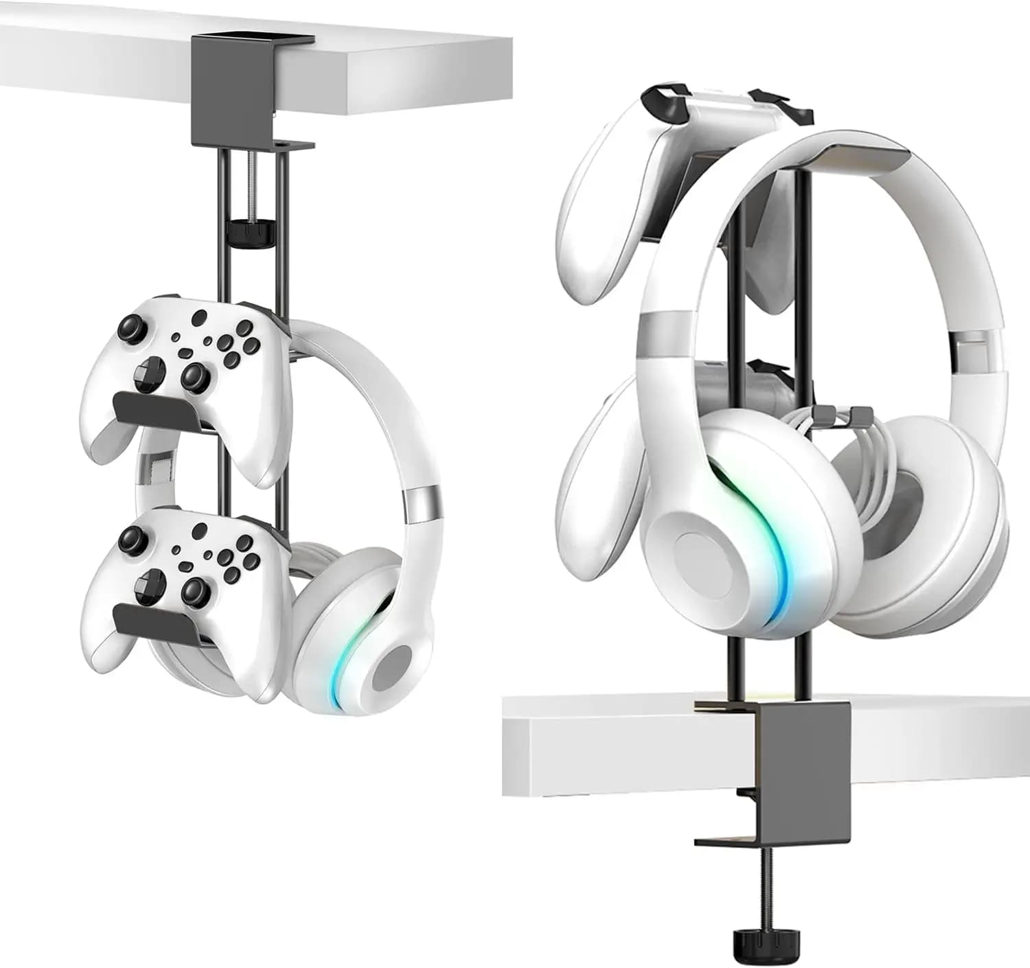 Supporto in Alluminio da Scrivania per Cuffie e Controller - Organizzatore Gaming 2 in 1 per PC, PS5, Xbox