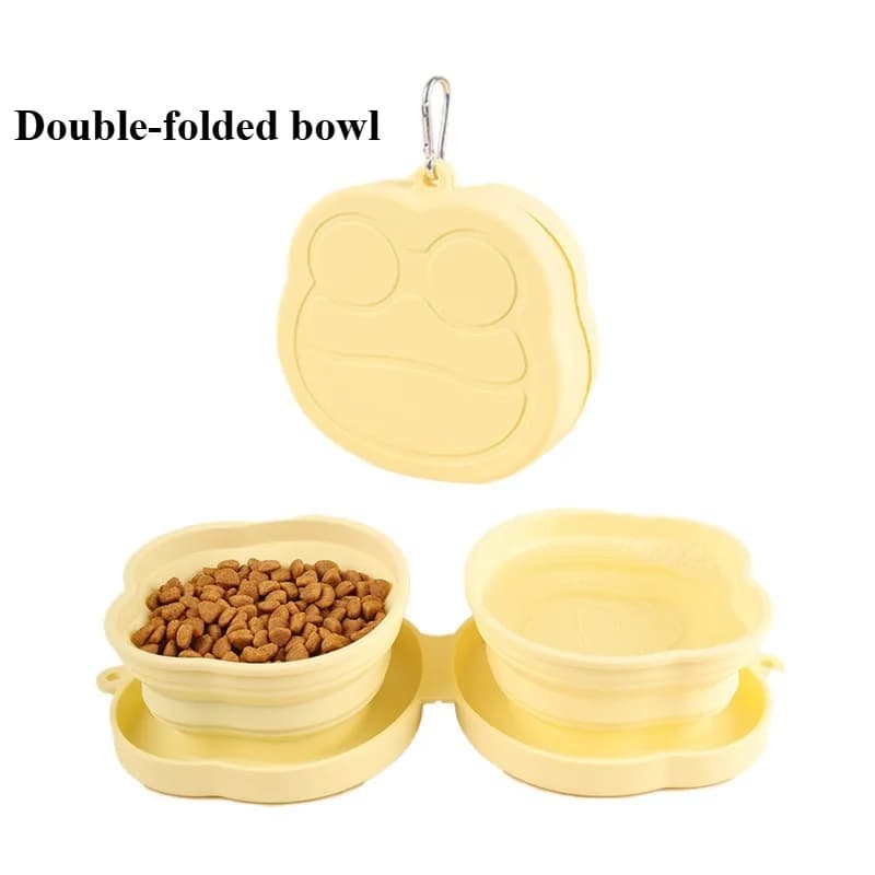 Collapsible Pets Bowls Integrated Molding Dog Double Bowl 2 in 1 Foldable Cat Food & Water Bowl Feeder Dish for Walking Hiking