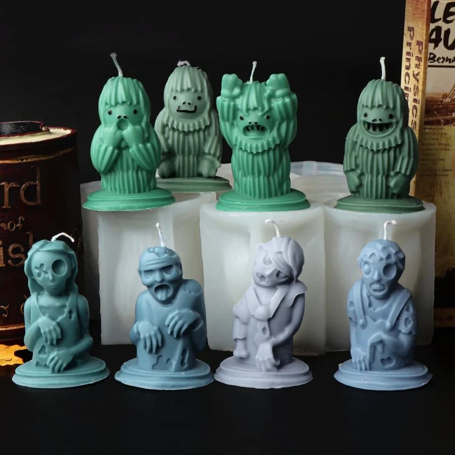 1pc Silicone Molds of Snowman Zombies, Skull Candle Molds, Ghost Groom and Ghost Bride, DIY Candles for Halloween