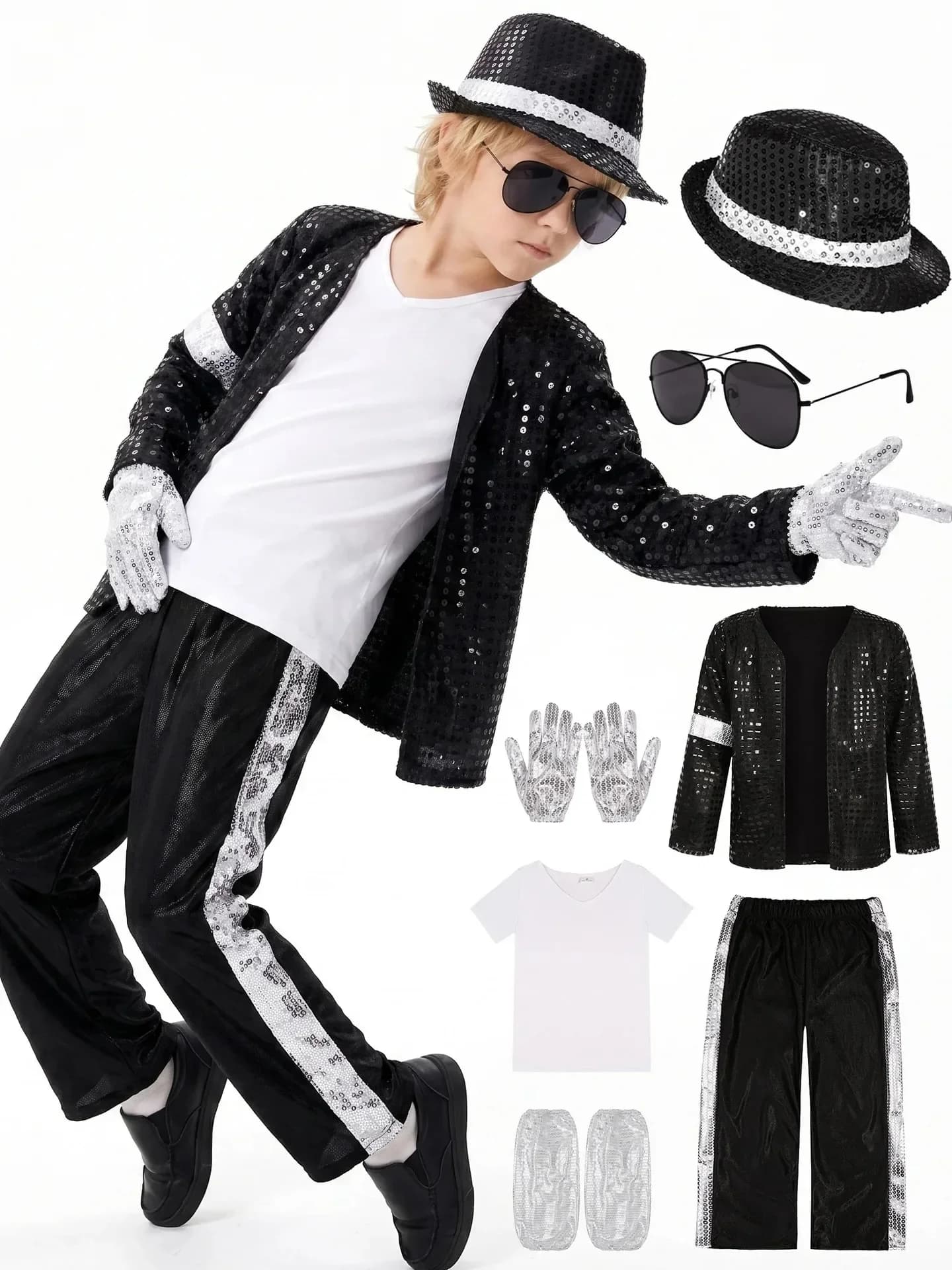 Michael Jackson Kids Clothes Halloween Cosplay Birthday Party Dance Children's Costume Pop Rock Superstar Boys Girls Outfits
