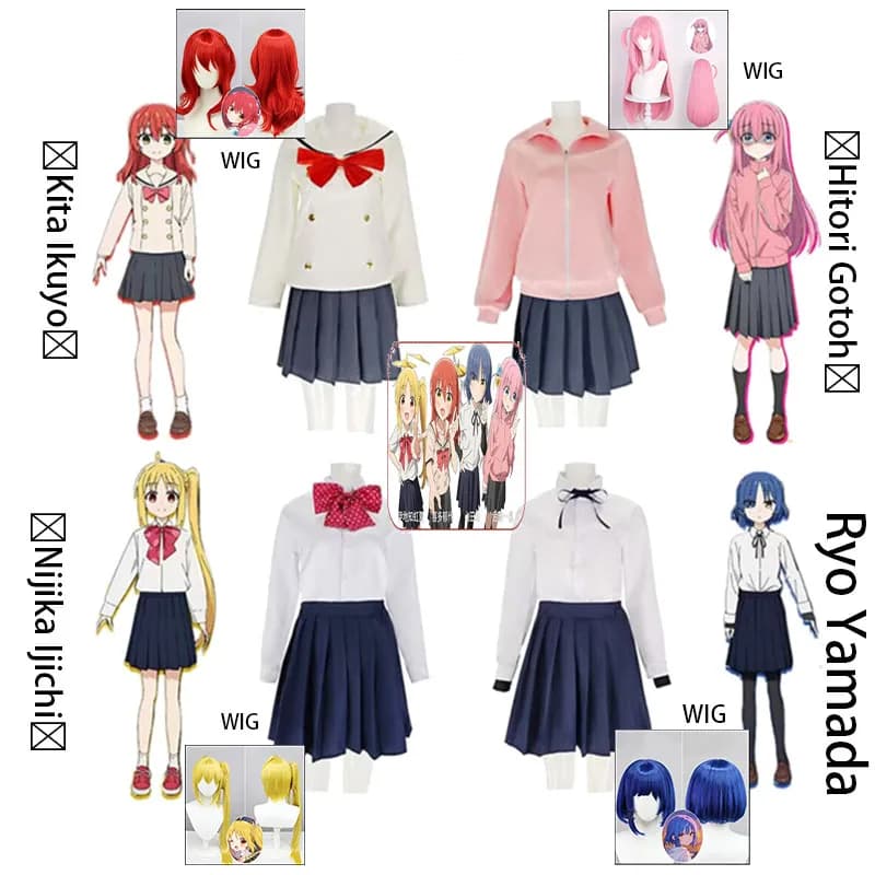 WHH Anime Bocch Hitori Gotoh Cosplay Costume Kita Ikuyo Ijichi Nijika Yamada Ryo Cosplay Set Lady Halloween Party Restor Outfit