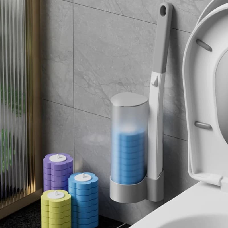 Spazzola per WC usa e getta con manico lungo, spazzola per la pulizia del bagno con testina sostituibile, accessorio per la pulizia del WC