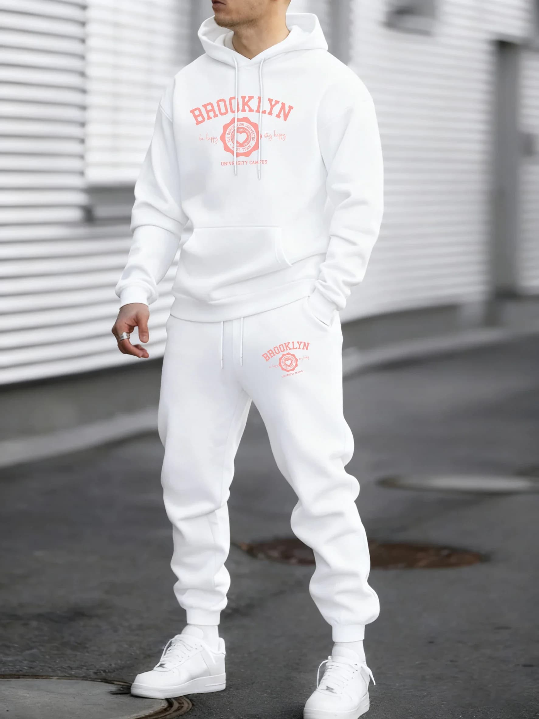 New heart-print men's sportswear autumn/winter hip-hop hoodie setsoft fleecesimplepantsmen' loose-fitting fashionable sportswear