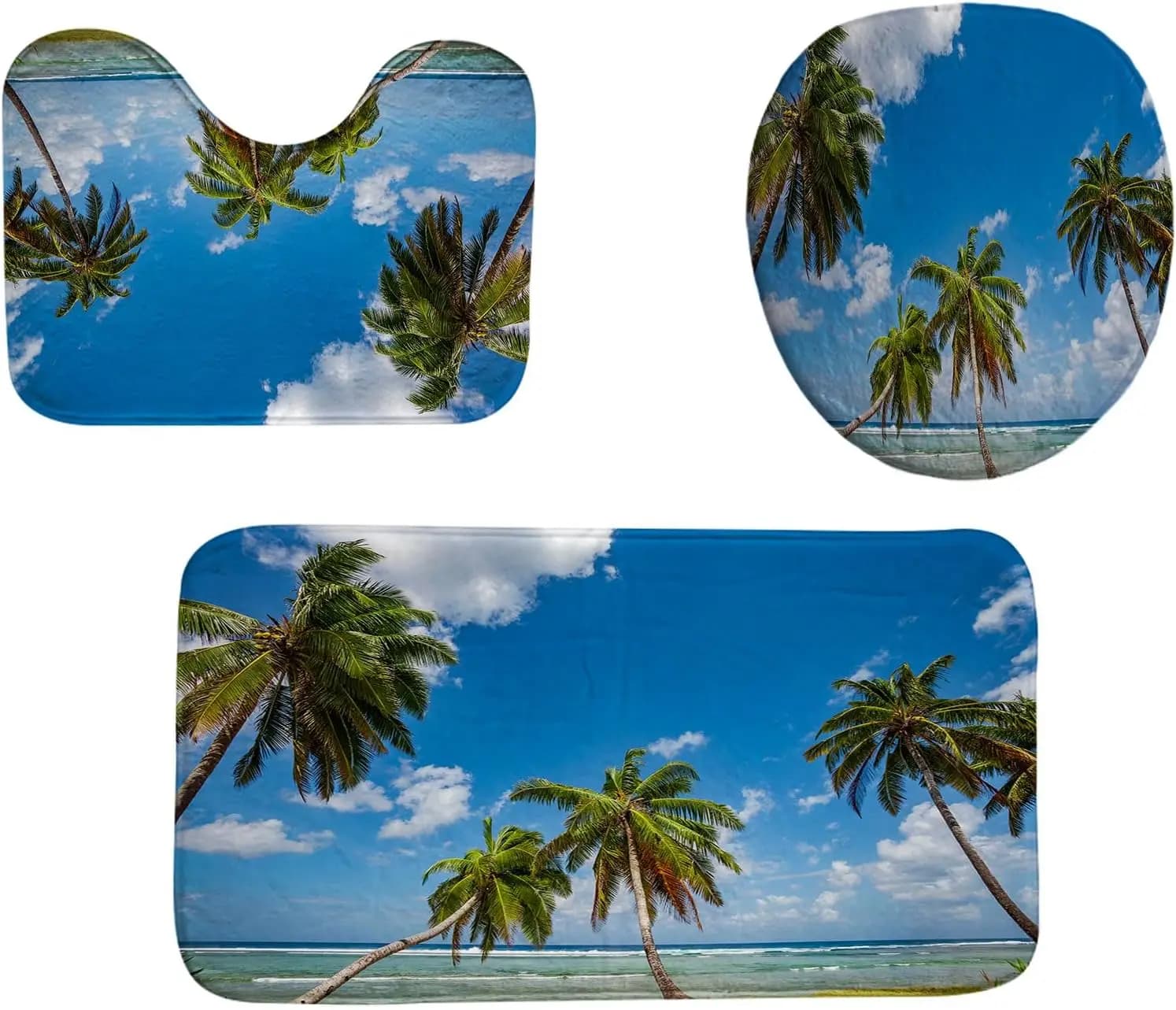 Set tappetino da bagno tropicale da 3 pezzi, tappeto in memory foam con stampa Bora Beach, super morbido, ad asciugatura rapida, antiscivolo, tappeto da bagno lavabile in lavatrice