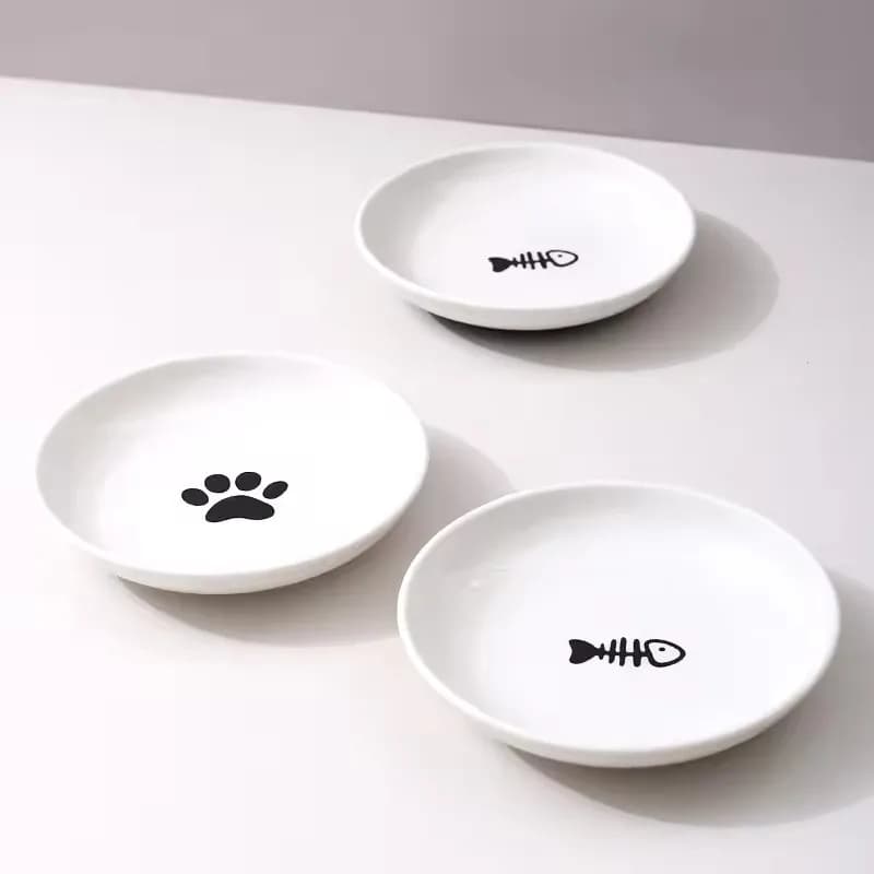 Ciotola in Ceramica per Animali Domestici con Tappetino in Silicone per Uso Domestico, Contenitore Antiscivolo per Cibo, Ossa di Pesce, Unghie di Gatto, Vassoio per Cibo per Gatti, Mangiatoia per Animali Domestici