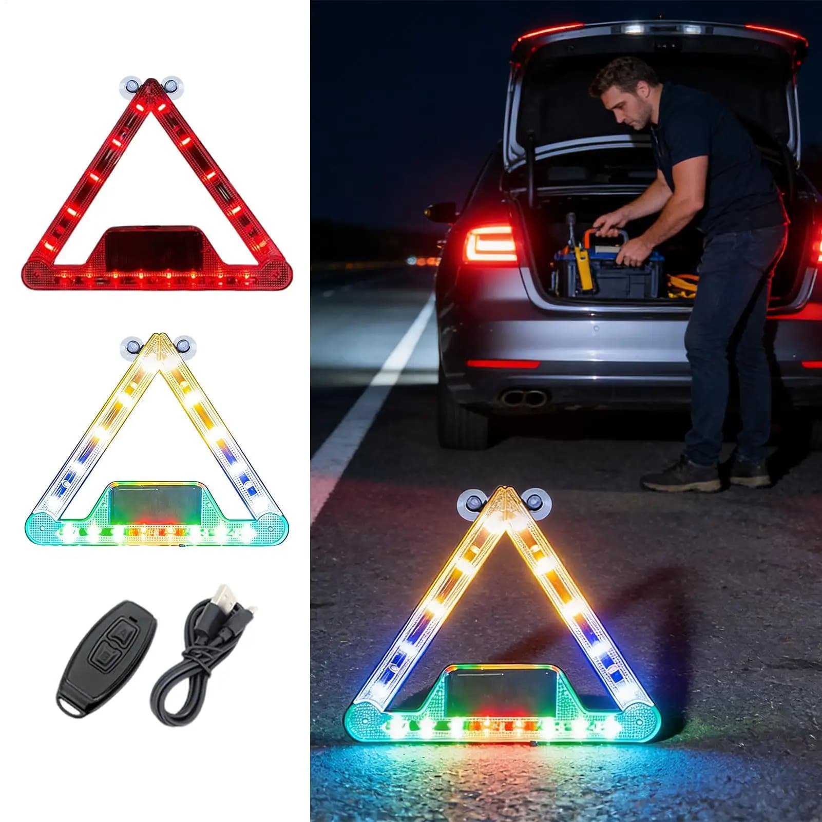 Luci stroboscopiche per auto, lampada triangolare di segnalazione con giunti rotanti, luce di avvertimento per camion, SUV, rimorchi, uso esterno, autostrada, notte