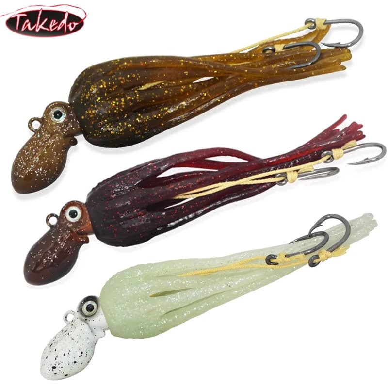TAKEDO LG01 TPR Material 150G - 450G Rubber squid Esca for octopus with support hook Head jig in metal Trailer bait Boat for tuna Shark