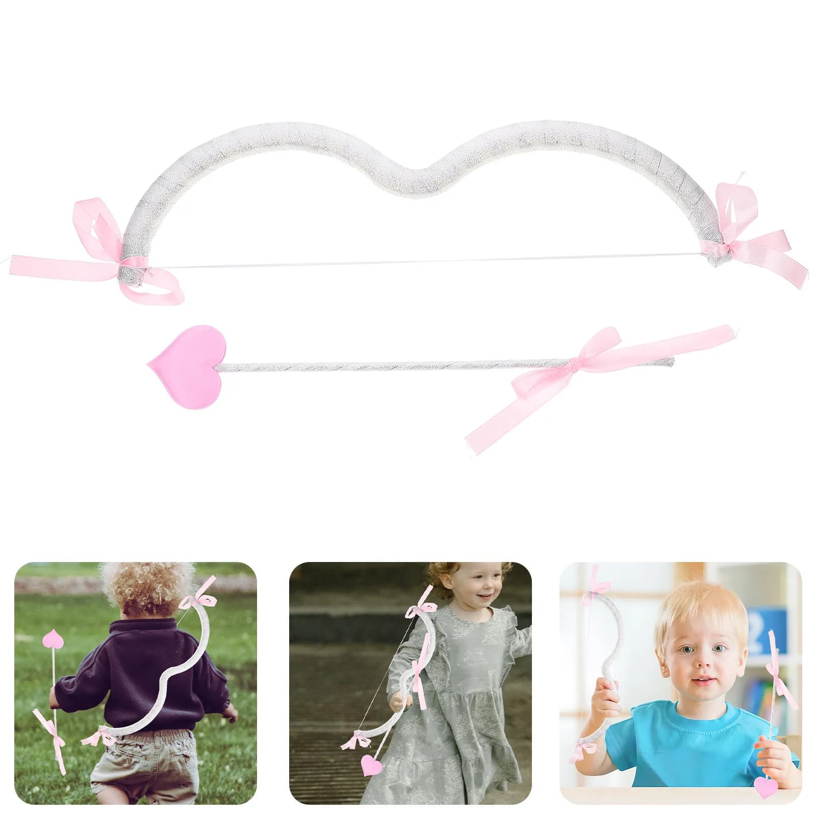 1Set Cupid Arrow Bow Prop Exquisite Color Lightweight Easy Carry for Valentine Party Cosplay Photo Shoot Costume Accessory