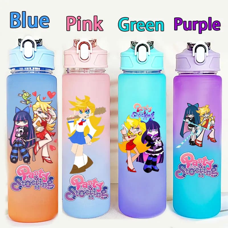 Borraccia in plastica da 750 ml con cannuccia, a tema Panty & Stocking with Garterbelt, per studenti, con gradiente anime, simpatica, portatile, idea regalo