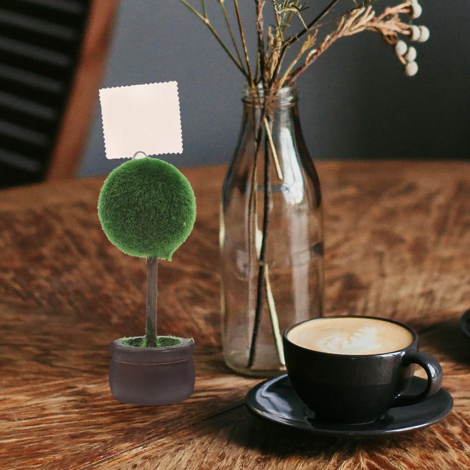 2Pcs Artificial Green Plant Ball Table Card Holders Mini Paper Clip Memo Photo Stand Business Card Display for Wedding Birthday