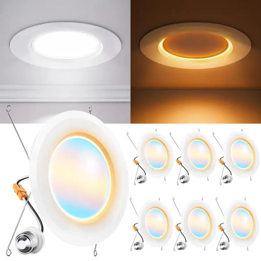 Set di 6 Faretti LED da Incasso da 6 Pollici con Luce Notturna, Illuminazione Retrofit, 1000 LM, 12W, CCT Selezionabile 2700K 3000K 4000K