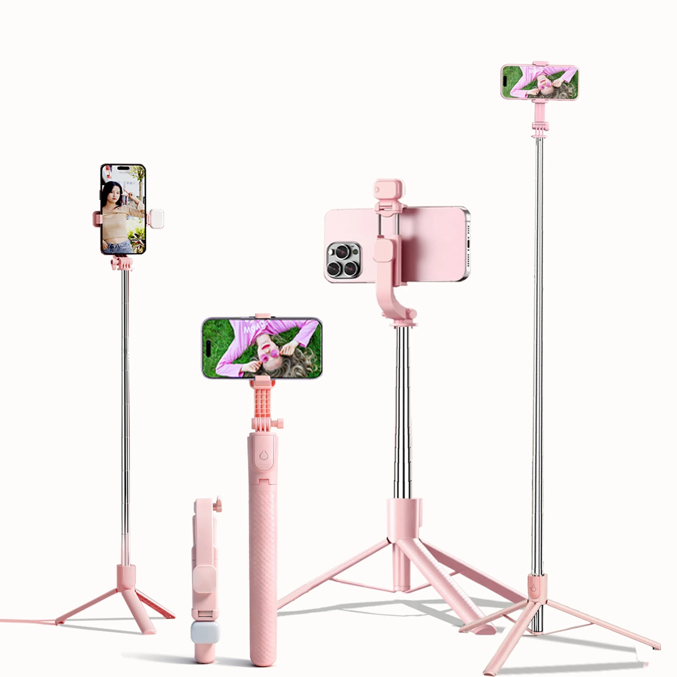 Aluminium extendable selfie stick tripod, Bluetooth compatible filling light and remote control, compatible with iPhone/Android, for travel