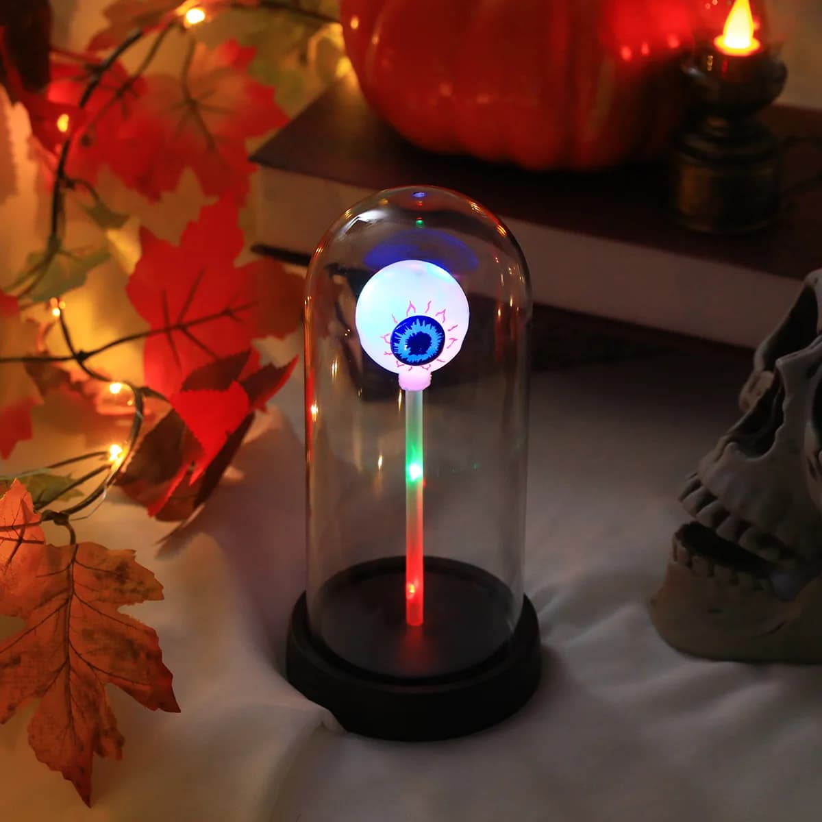 Macabre Eyeball Transparent Dome Night Light, Freaky Eyeball Illuminated Desk Lamp, Unique Gothic Halloween Lighting