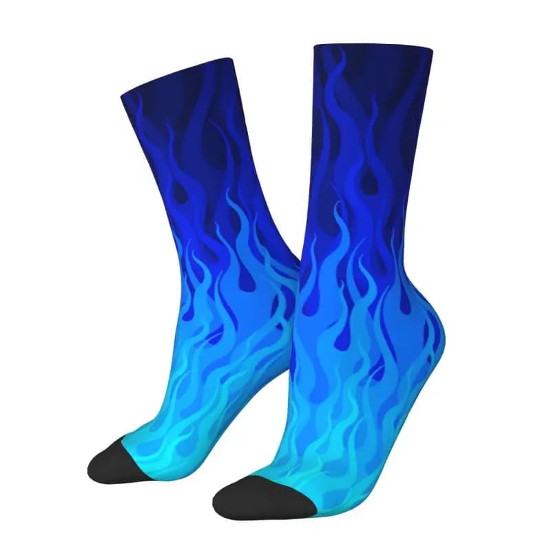 Socks with fire pattern with burning blue flames with cute print personalized for men and women Elastic socks for summer autumn winter
