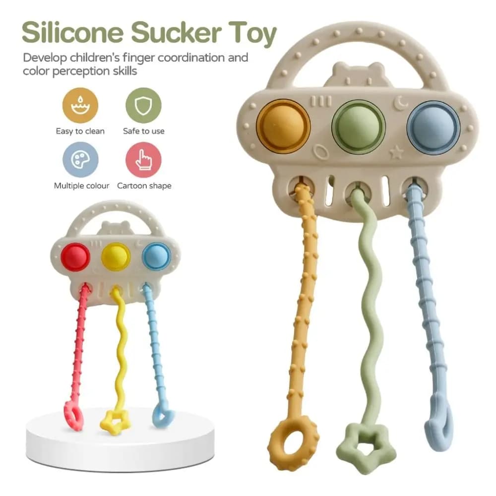 Nuovo Silicone Pull String Educativo Bitable Bambini Massaggiagengive Giocattolo Lenitivo Sonaglio per 0-12 Mesi Cognizione Sensoriale