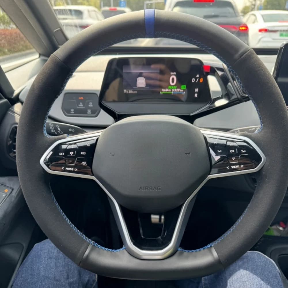 Coprivolante per auto nero fai da te cucito a mano in morbida pelle scamosciata per Volkswagen VW Atlas Golf 8 Mk8 Jetta Passat B9 Tiguan Sharan