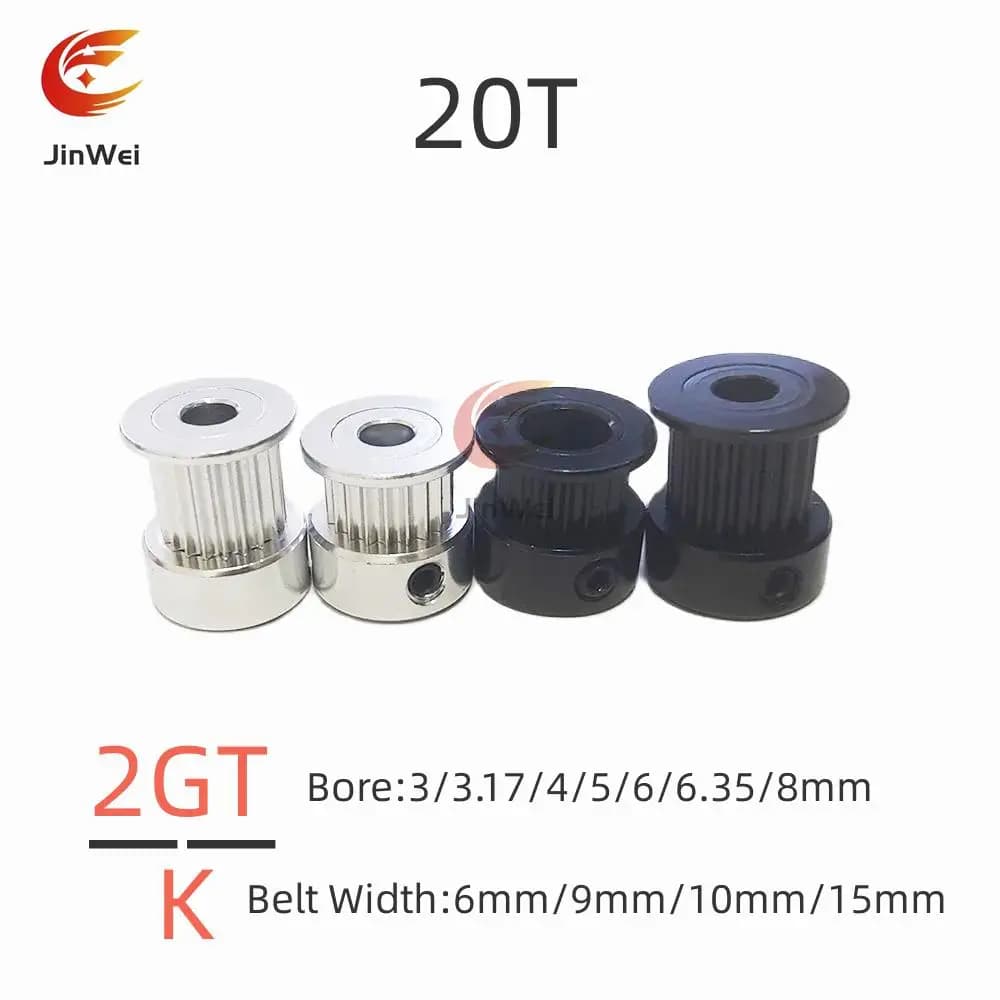 GT2/2GT Numero Denti 20T Puleggia Dentata Foro 3/3.17/4/5/6/6.35/8mm Per Larghezza Cinghia: 6/9/10/15mm Argento E Nero Per Stampanti 3D