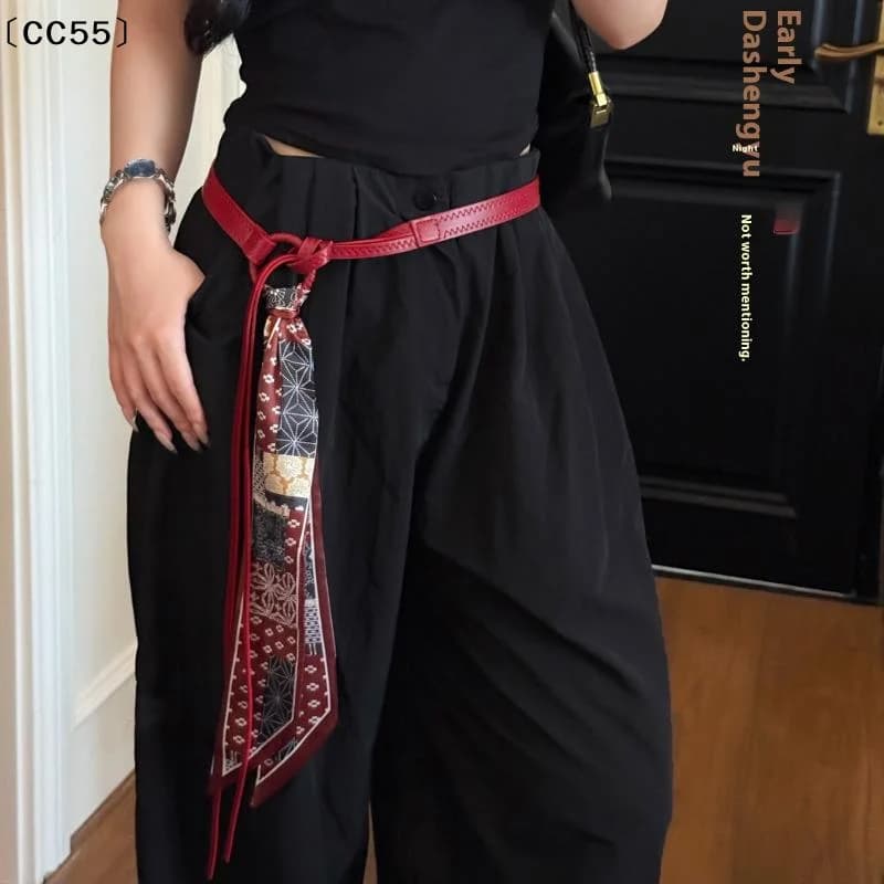 Punk Scarf Waist Belt Retro Pu Leather Women's Belt Bohemian Style Silk Scarf Waist Rope Trendy Jeans Dress Decorative〔CC55〕