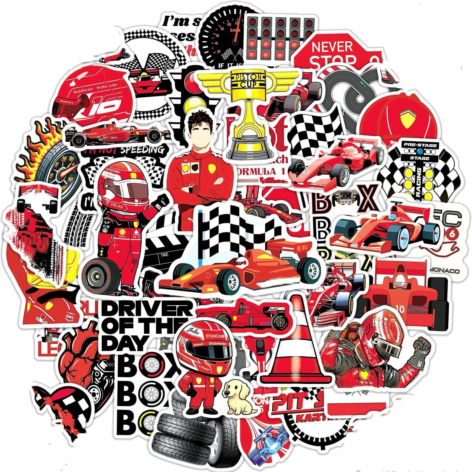 50 Pezzi Adesivi Classici a Tema Corse per Auto, Moto, Casco, Telefono, Tablet, Notebook - Decorazioni Personalizzate e Cool