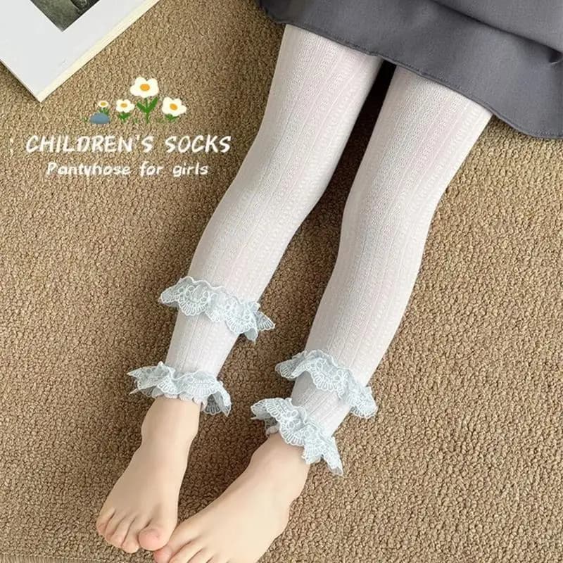 Girls Summer Cotton Lace Bowknot Print Leggings Tight Pants With Floral Checkered Pattern For Casual Wear A2UB